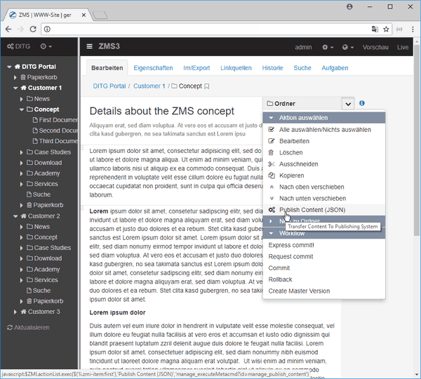 Aktion: Publish Content (JSON)